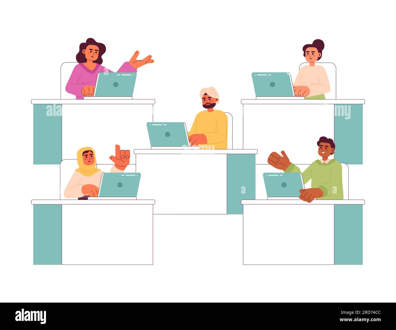 Multiethnische Menschen in Büro 2D Vektor-isolierte Spot-Illustrationen Stock Vektor
