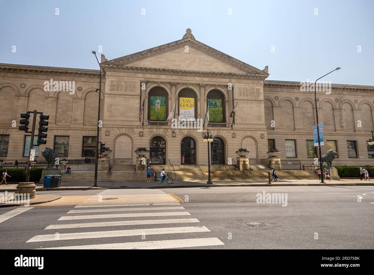 Die Fassade des Art Institute of Chicago Building an der South Michigan Avenue Chicago USA, in der Eine Van Gogh-Ausstellung stattfindet Stockfoto