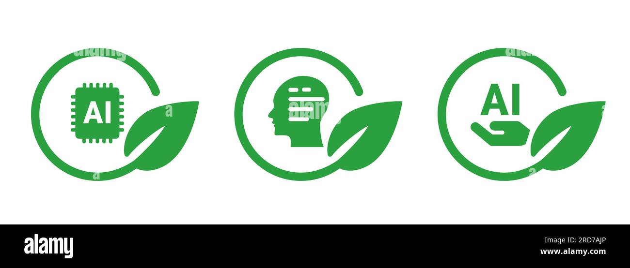 KI künstliche Intelligenz Technologie futuristisch in grünen Blättern Kreissymbol für umweltfreundliche Technologie Stock Vektor