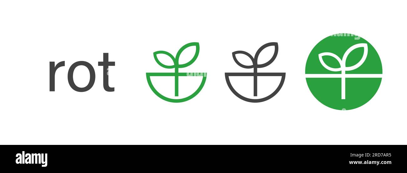 Rot-Symbolsatz Symbol der Blattpflanze Konzept der Verrottung von Abfällen Grünkreis und Umriss Stock Vektor