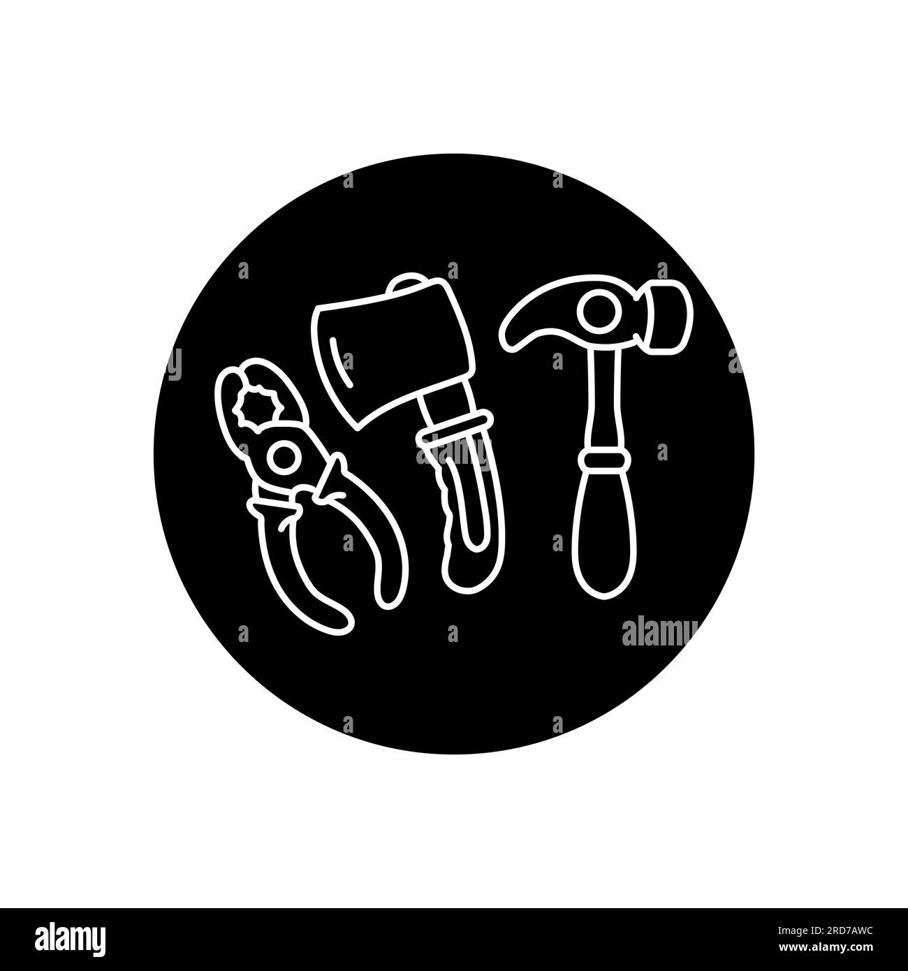 Spielzeugwerkzeuge, schwarzes Liniensymbol. Piktogramm für Webseite, mobile App, Werbeaktion. Stock Vektor