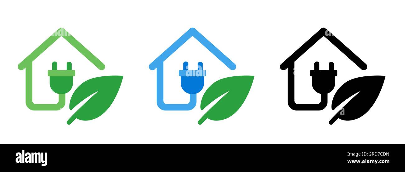 Heim Strom Eco Power Green Leaf ENERGY Icon Set Kollektion Stock Vektor