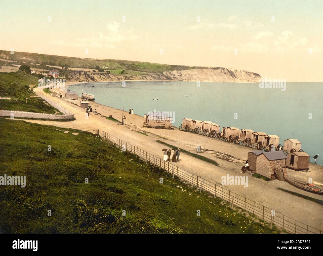 Strand, Swanage, England, 1895, Historisch, Digitale verbesserte Reproduktion eines alten Photochromdrucks Stockfoto