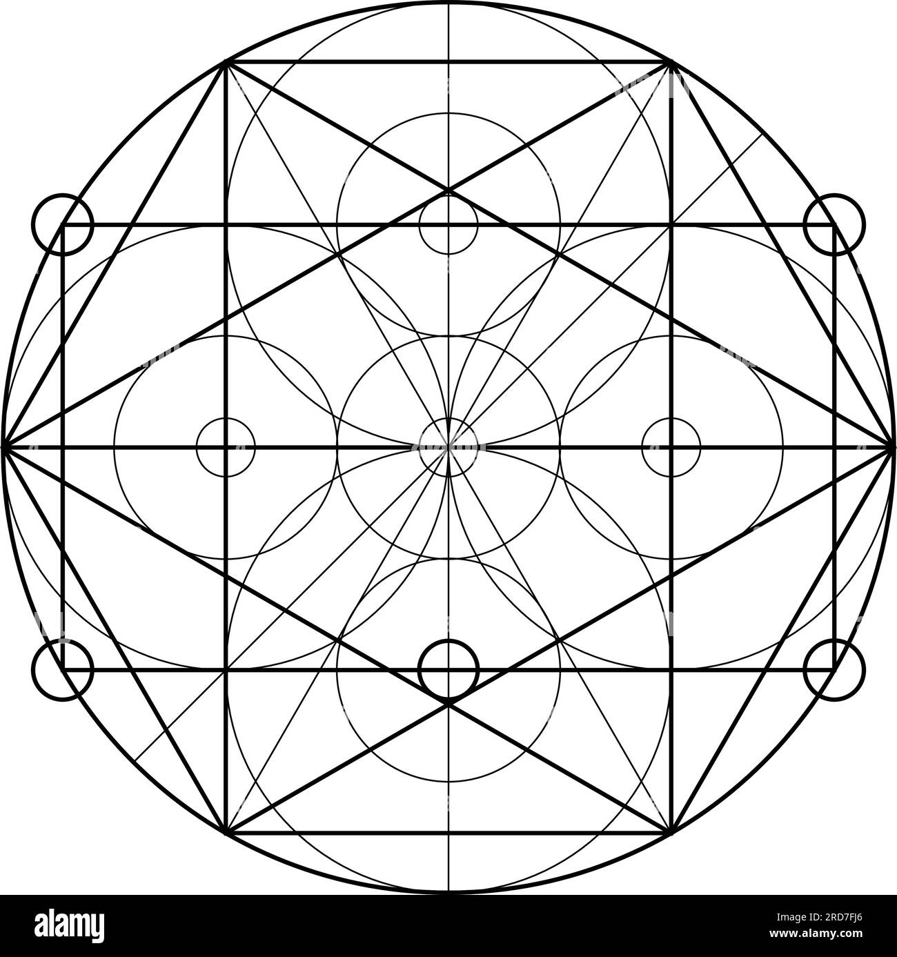 Vektorelemente Für Die Konstruktion Heiliger Geometrien. Diese Religion, Philosophie und Spiritualsymbole. Die Welt der Geometrie mit unseren komplexen Illustrationen. Stock Vektor