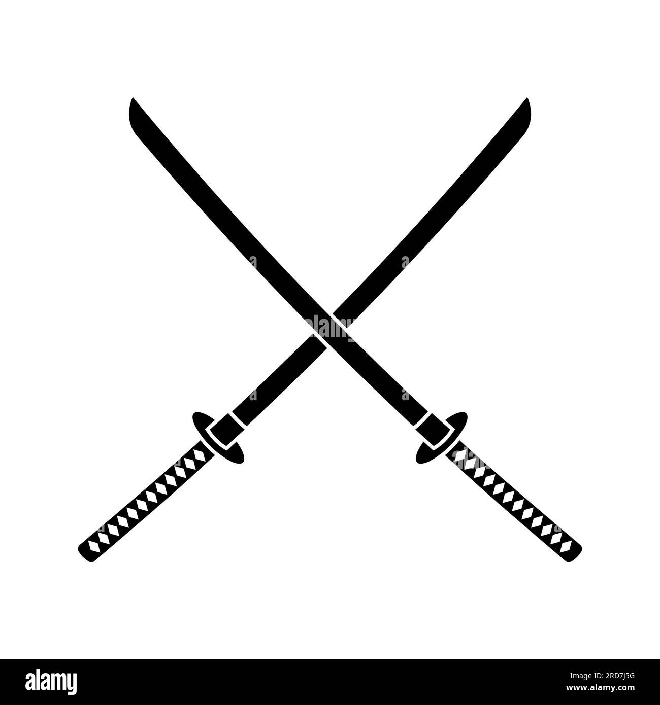 Kreuzen Sie Katanas auf weißem Hintergrund. Isolierte Darstellung. Stockfoto