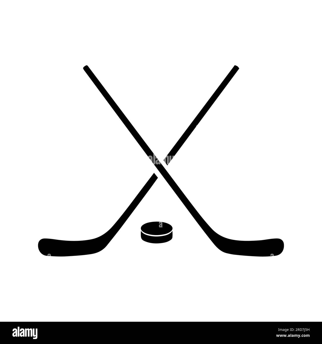 Eishockeyschläger und Puck auf weißem Hintergrund. Isolierte Darstellung. Stockfoto