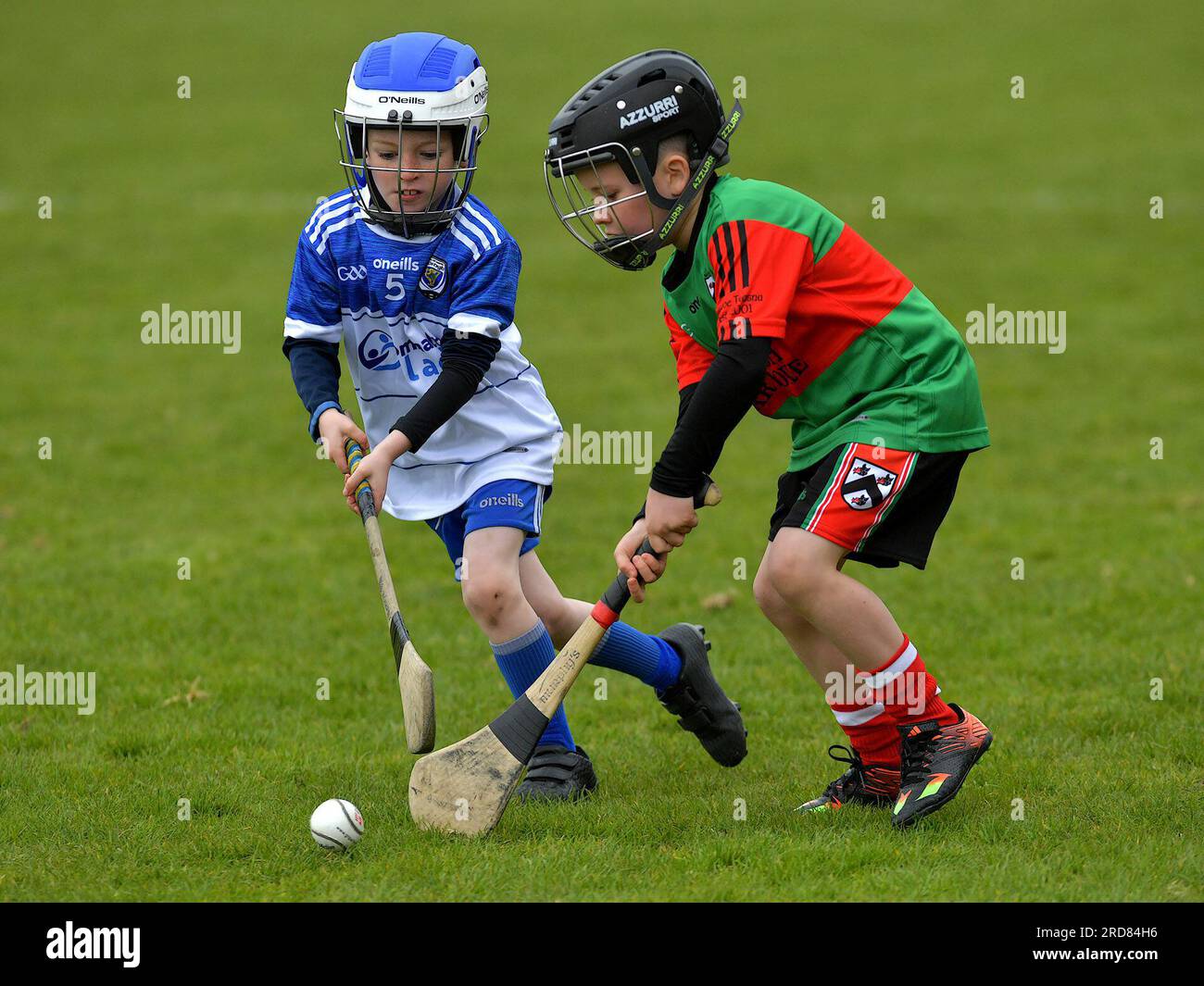 Grundschulkinder, die im Owenbeg Centre of Excellence, County Derry, Hurling spielen. Foto: George Sweeney/Alamy Stock Photo Stockfoto