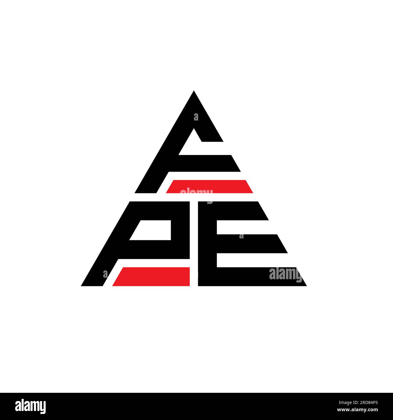 FPE-Logo mit Dreiecksbuchstaben und Dreiecksform. Monogramm mit FPE-Dreieck-Logo. FPE-dreieckige Vektorvorlage mit roter Farbe. FPE Triangul Stock Vektor