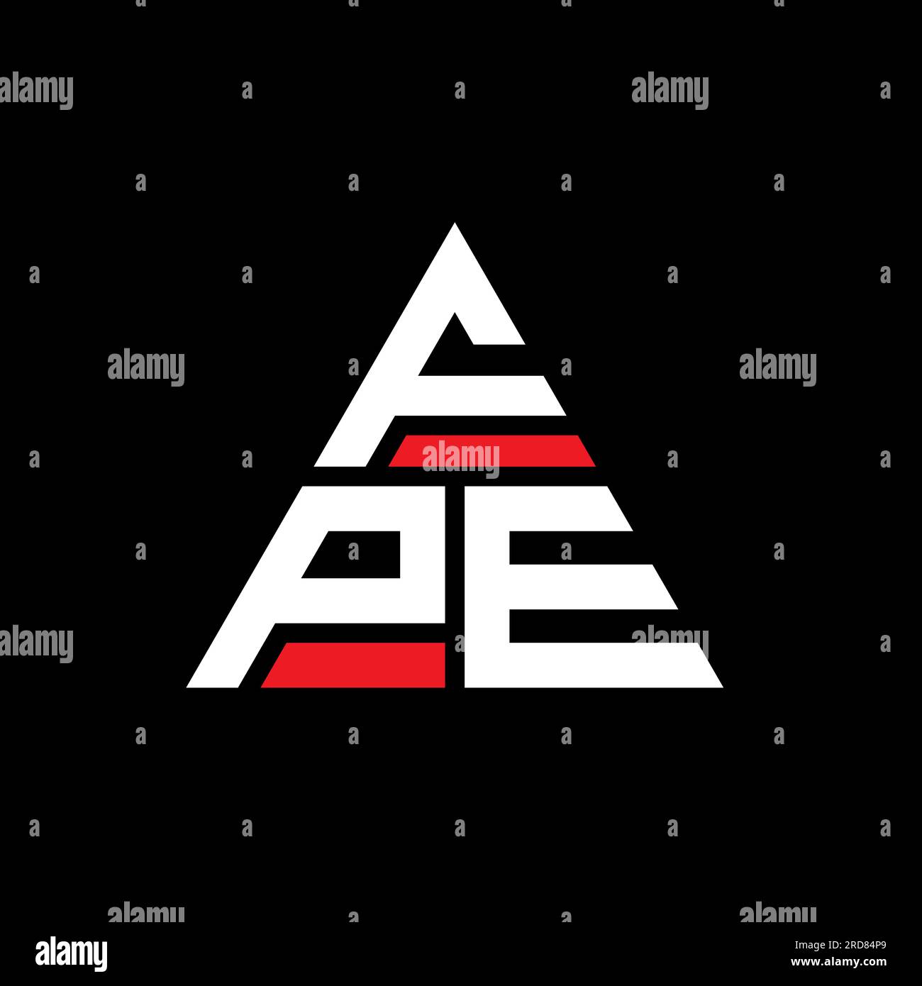 FPE-Logo mit Dreiecksbuchstaben und Dreiecksform. Monogramm mit FPE