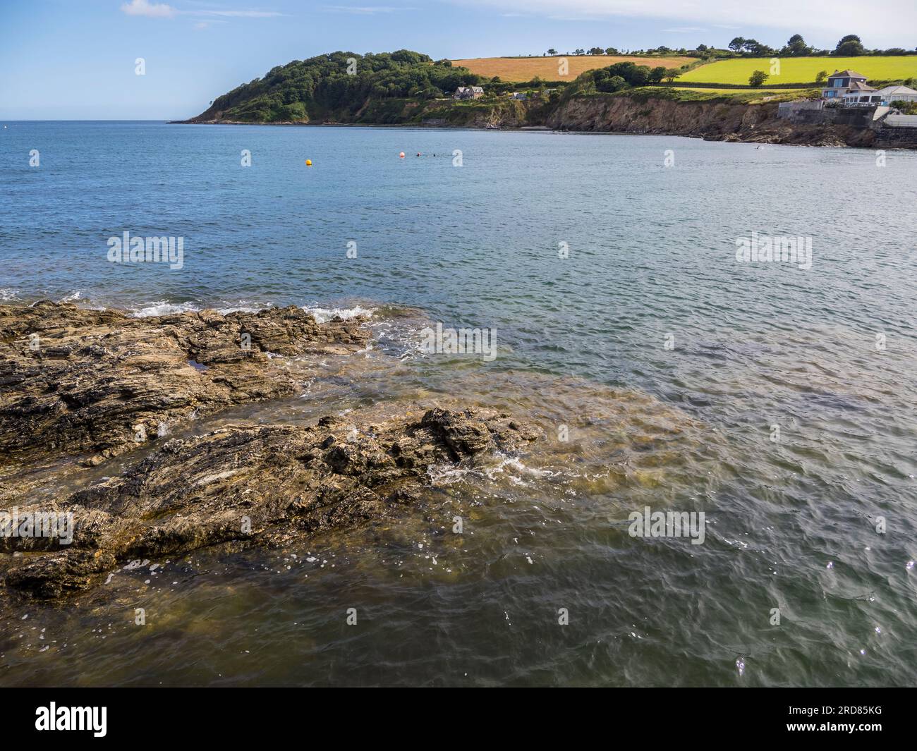 Rocky Cornish Coastline nr, Landscape, Falmouth, Cornwall, England, UK, GB. Stockfoto