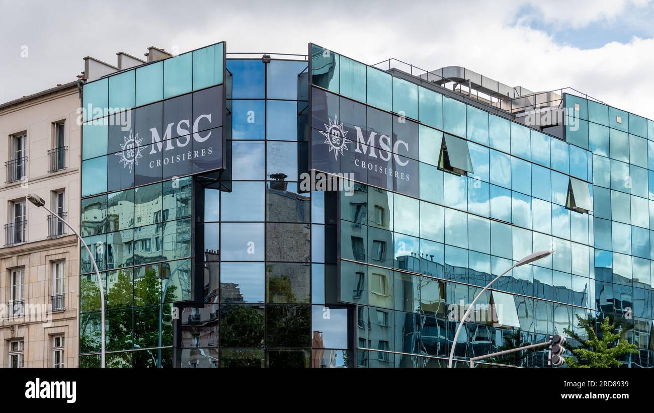 Außenansicht des Hauptsitzes von MSC Croisières France, einem Kreuzfahrtunternehmen, das sich auf Kreuzfahrten, Fähren und Touristenschifffahrt spezialisiert hat Stockfoto