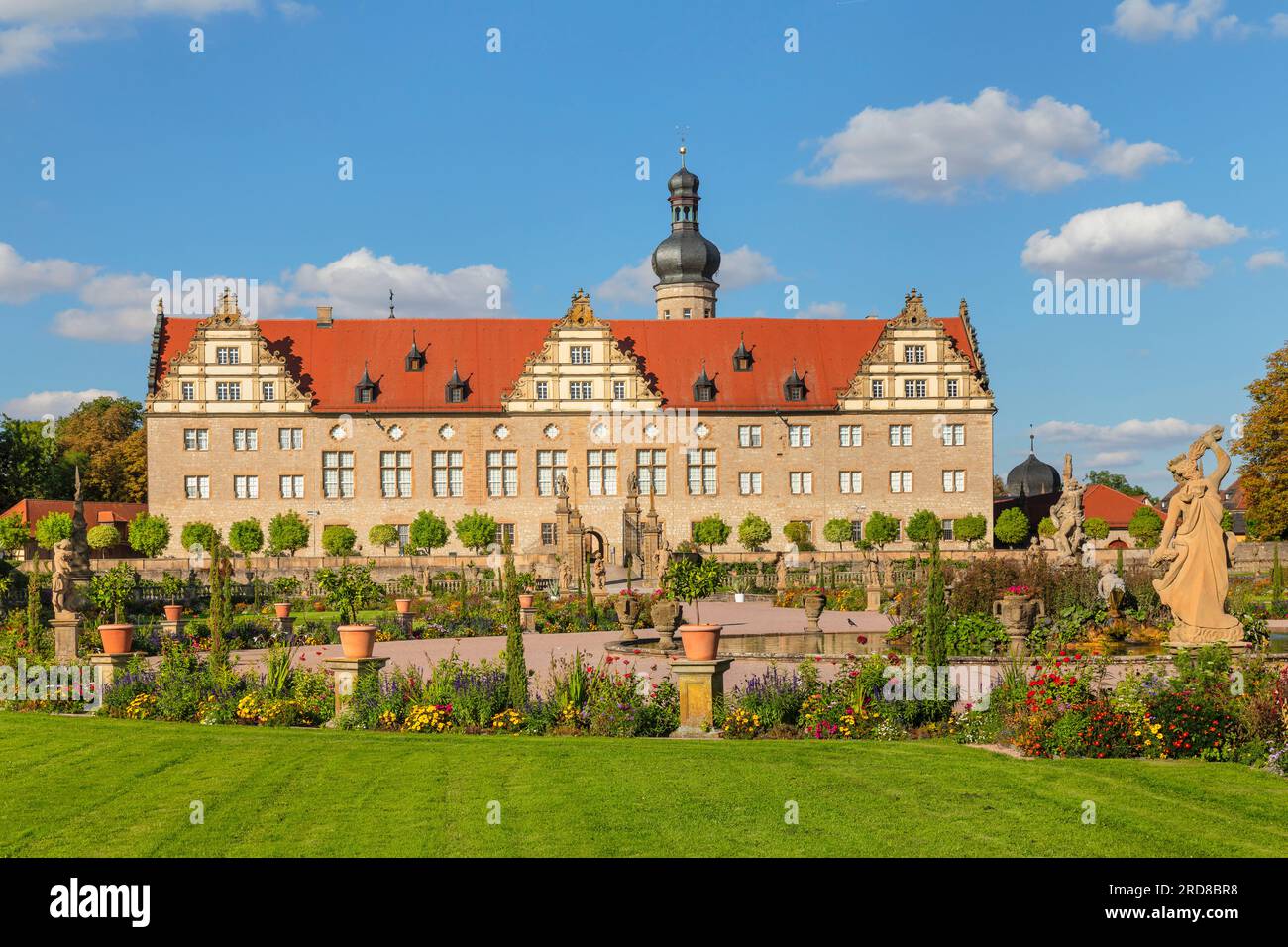 Weikersheim Renaissance Castle mit barockem Garten im Taubertal, Weikersheim, Romantische Straße, Baden-Wurttemberg, Deutschland, Europa Stockfoto