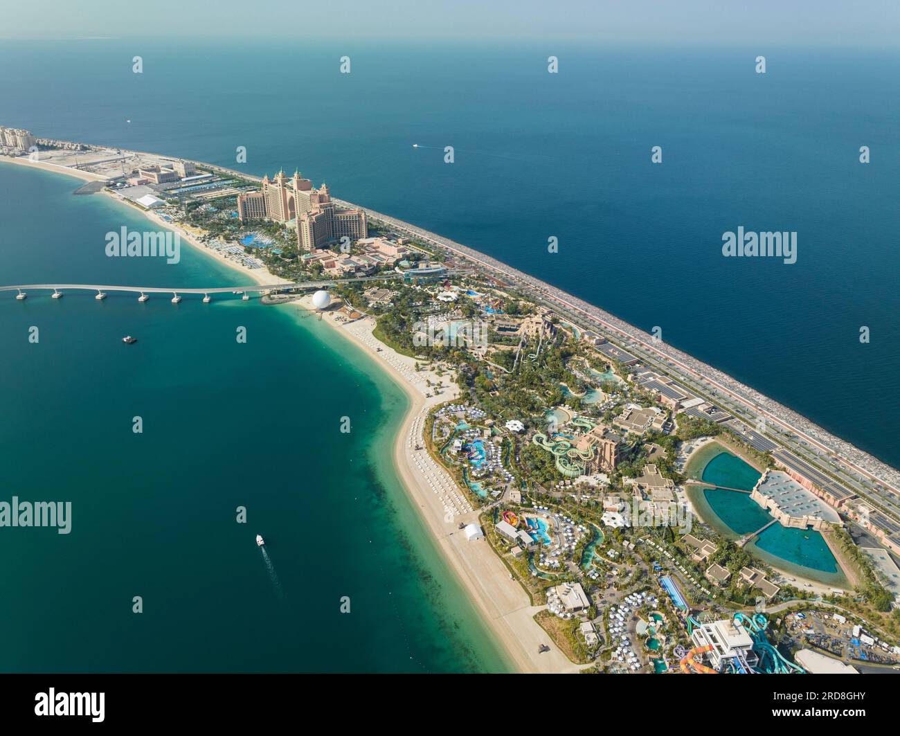 Palm Jumeirah, Dubai, Vereinigte Arabische Emirate, Naher Osten aus der Vogelperspektive Stockfoto