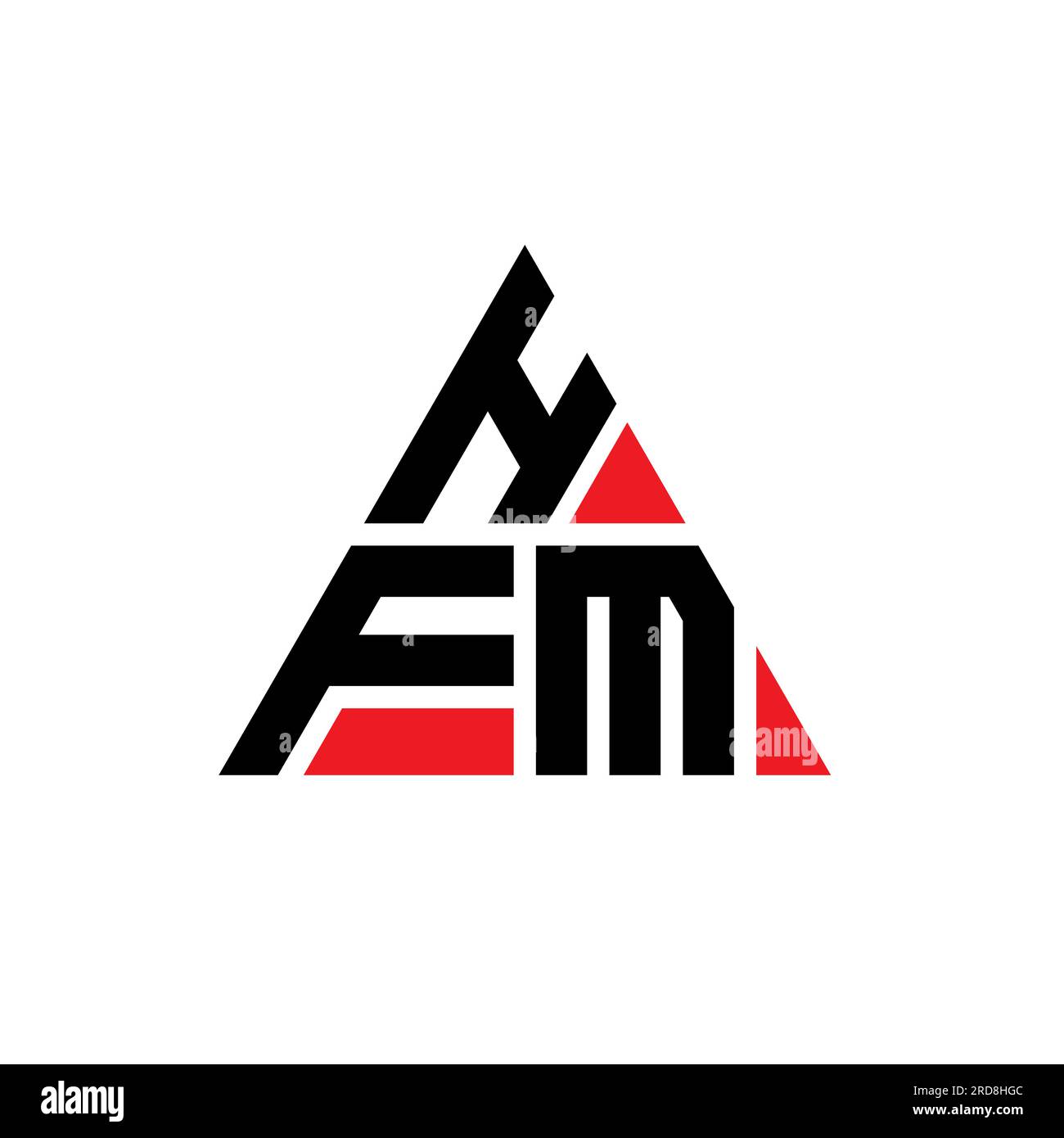HFM-Logo mit Dreiecksbuchstaben und Dreiecksform. Monogramm mit HFM-Dreieck-Logo. Vorlage für HFM-Dreieck-Vektor-Logo in roter Farbe. HFM-Triangul Stock Vektor