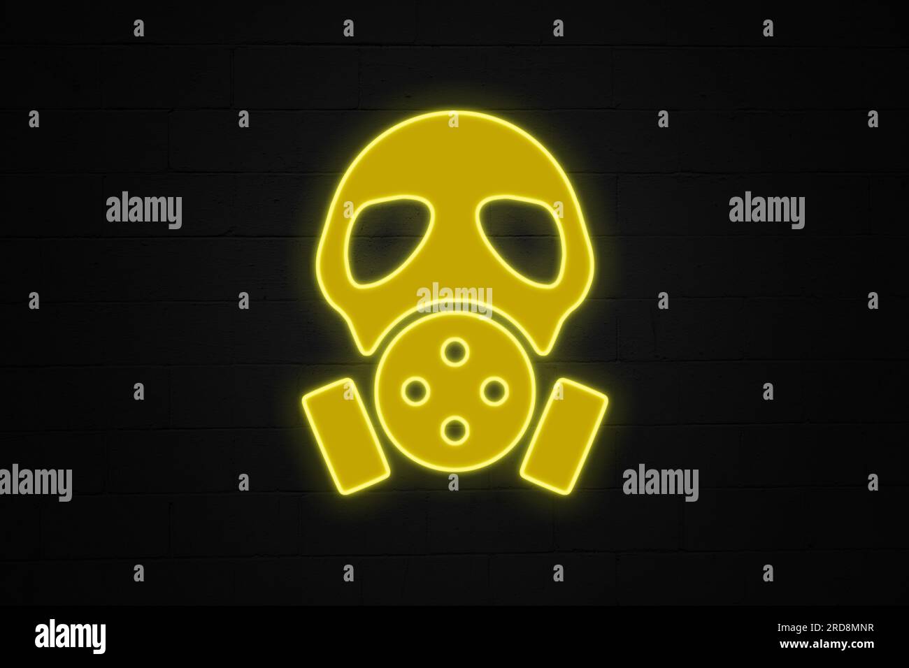 Neonlicht in Form einer Gasmaske. Stockfoto