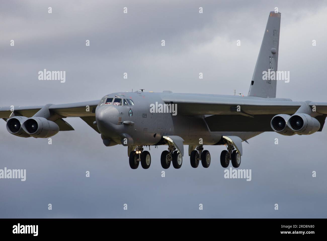 B-52 Stratofortress landet bei RIAT Fairford 2023. Stockfoto