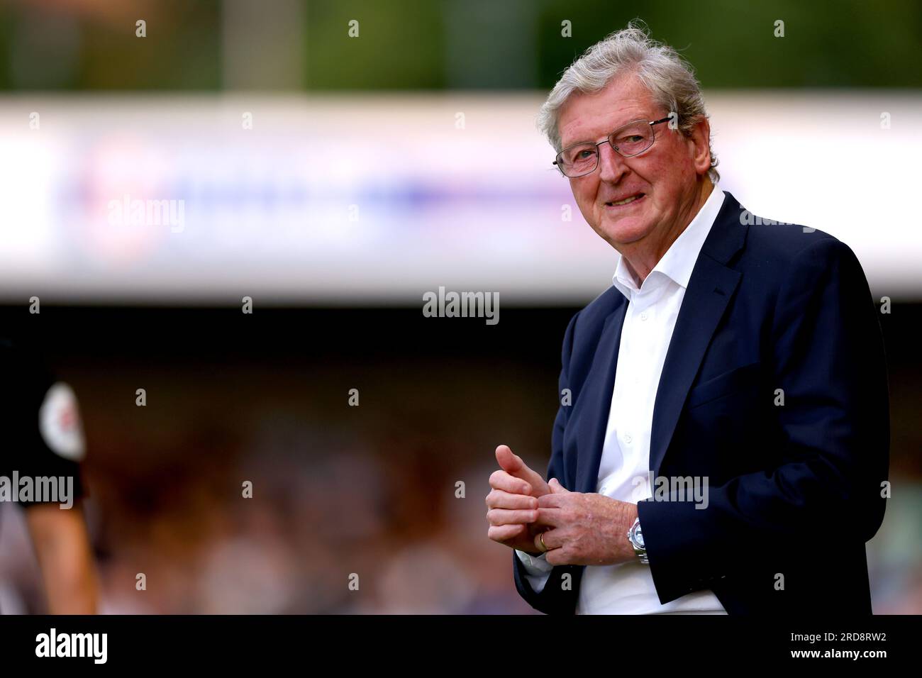 Crystal Palace Manager Roy Hodgson während des Vorsaison Freundschaftskampfs im Broadfield Stadium, Crawley. Bilddatum: Mittwoch, 19. Juli 2023. Stockfoto