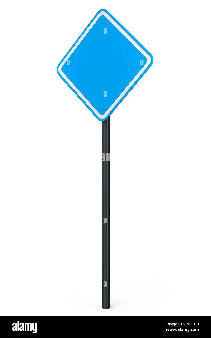 Straßenschilder am Pfosten isoliert auf weißem Hintergrund. 3D Modell der Straßenverkehrszeichenvorlage rendern Stockfoto