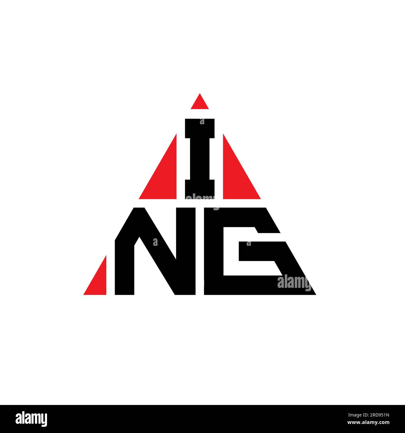 LOGO mit DREIECKSBUCHSTABEN in Dreiecksform. ING Triangle Logo-Monogramm. VORLAGE für VEKTORLOGO DES ING-Dreiecks mit roter Farbe. ING Triangul Stock Vektor