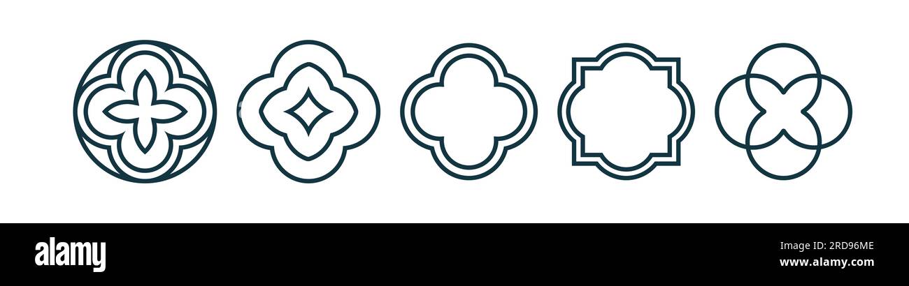 Quatrefoil-Symbolsatz. Geometrische Form des Vierbeins. Vektor Stock Vektor