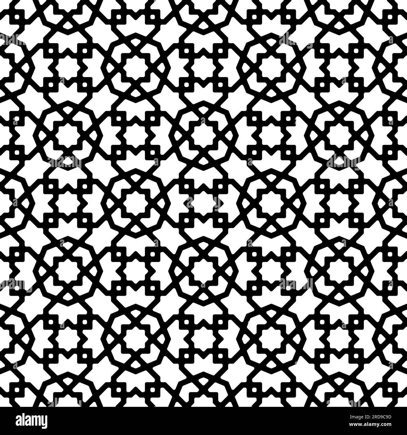 Nahtlose geometrische Verzierung auf der Grundlage traditioneller islamischer Kunst. Schwarz auf Weiß. Für Stoff, Textil, Einband, Geschenkpapier, Hintergrund. Stock Vektor