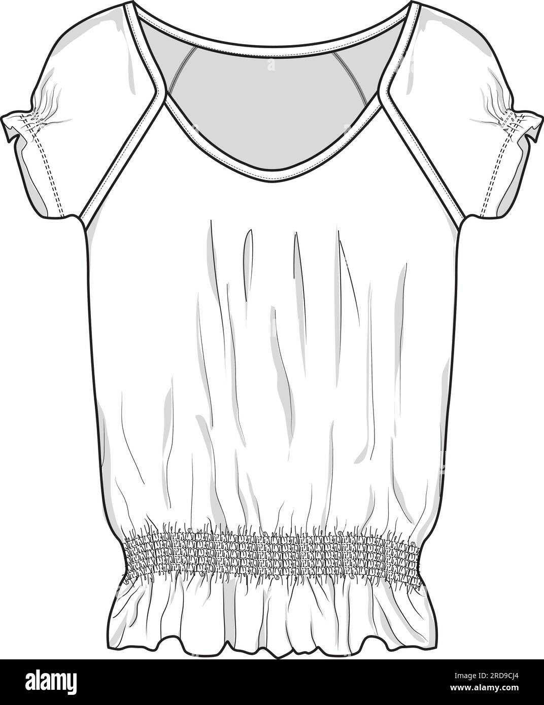 Frauen Taille Rauchen mit Ärmelaufzug Oberteil Mock Up Stock Vektor