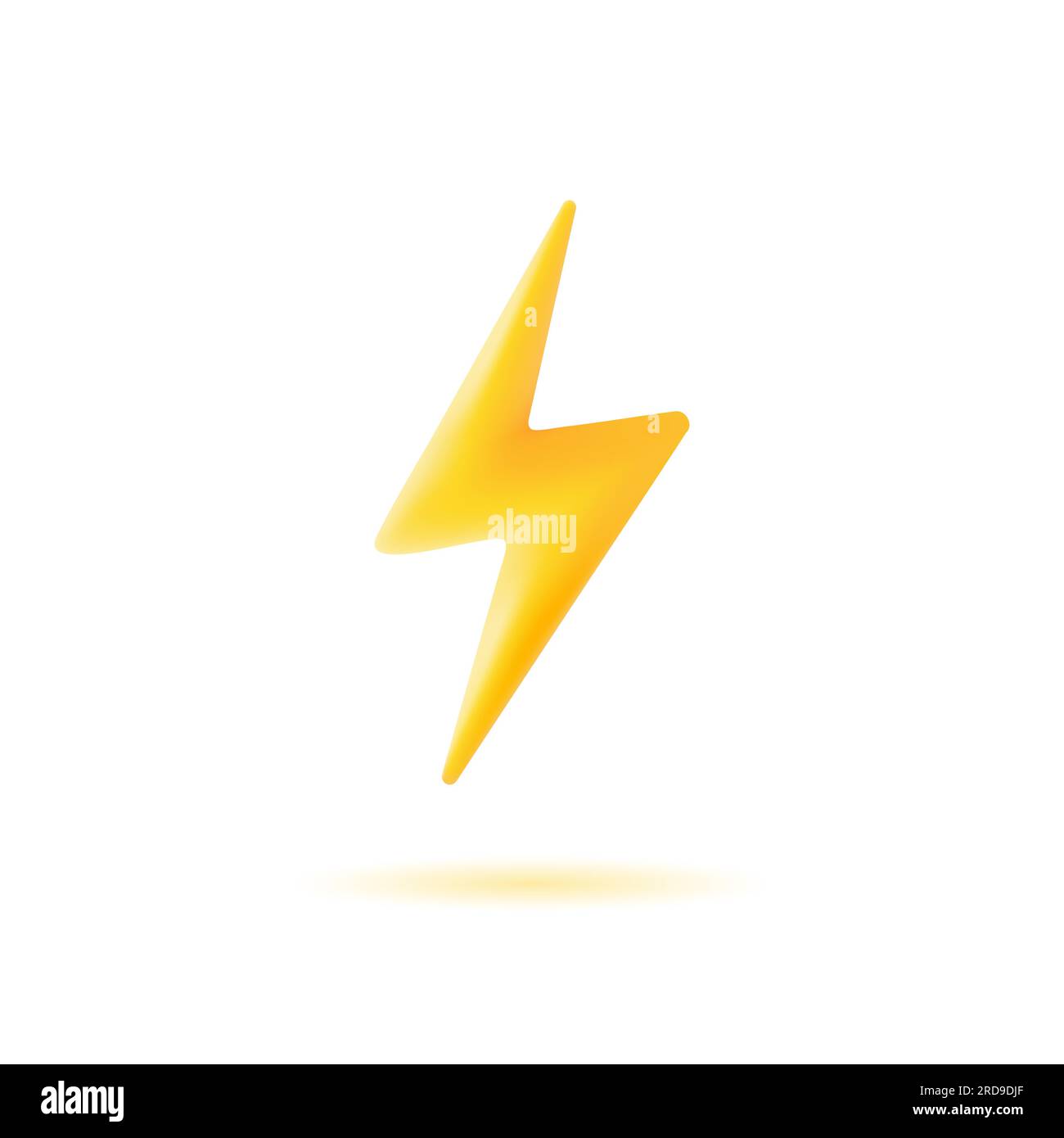 Gelber 3D-Blitz oder Blitz im minimalistischen Cartoon-Stil. vektordarstellung isoliert auf weißem Hintergrund Stock Vektor