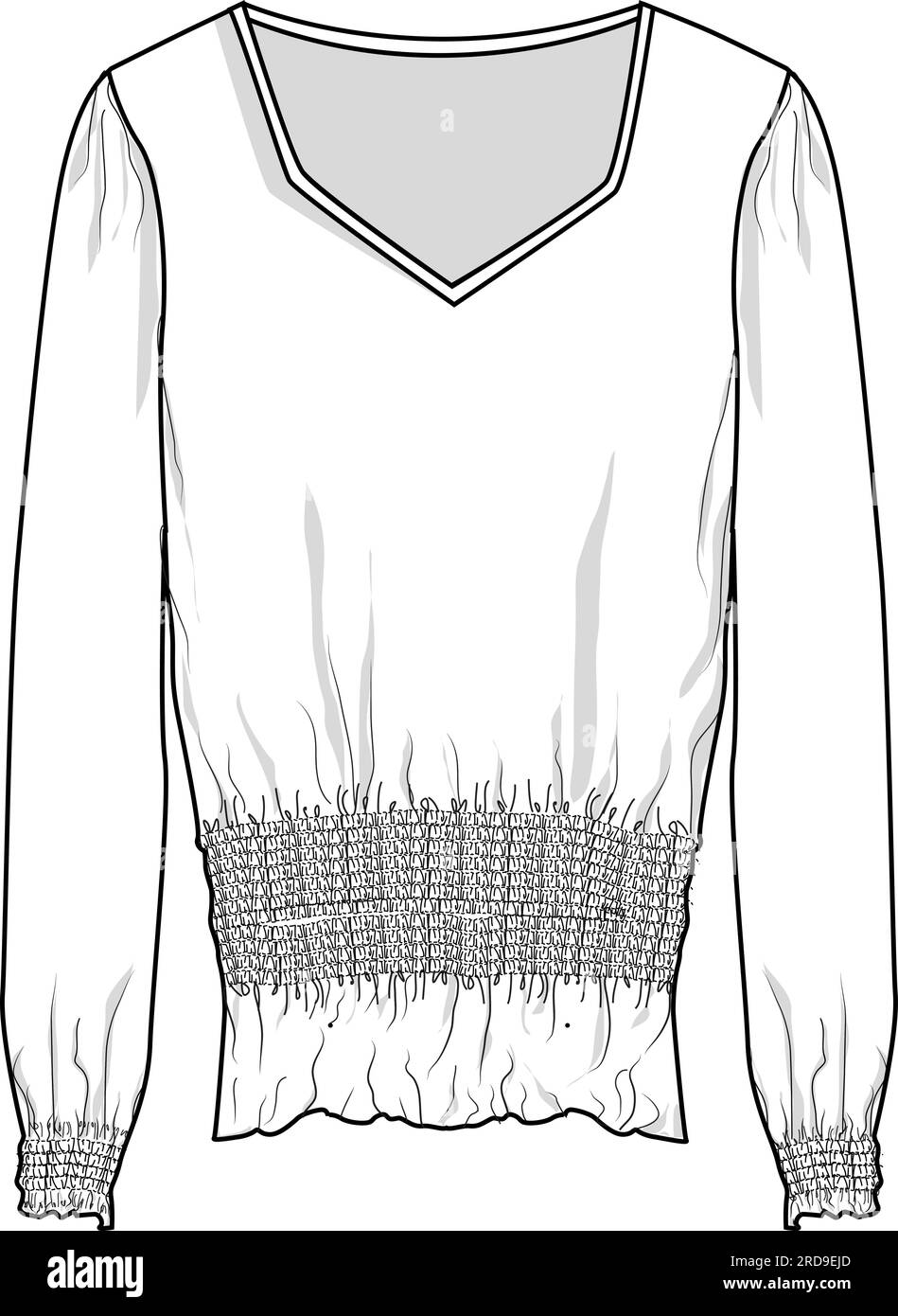 Damentop mit Taillenbund und Ärmelsaum Stock Vektor