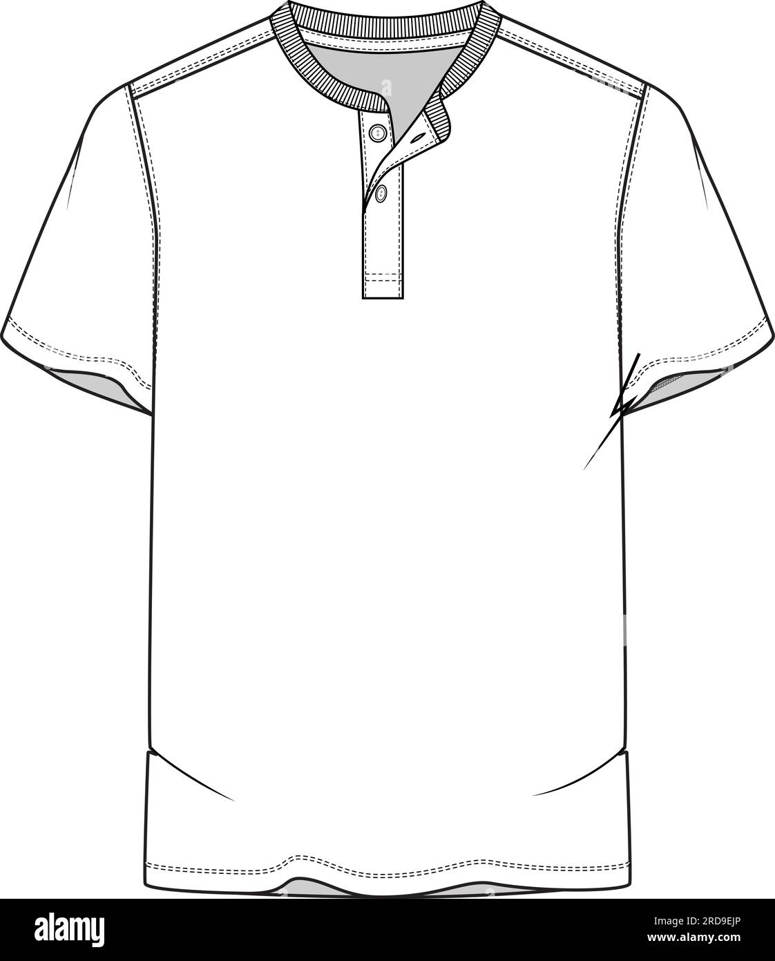 Männer Freizeit Henley T-Shirt Kurzarm technische flache Skizzen Design Vektor Stock Vektor