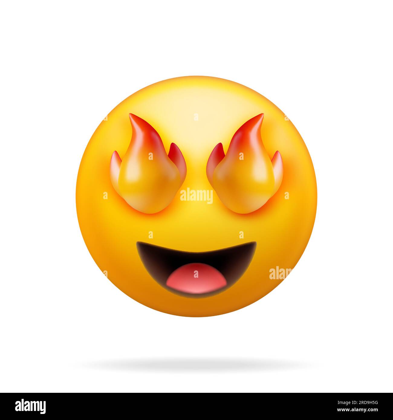 3D Gelbes Emoticon mit Feueraugen Stock Vektor