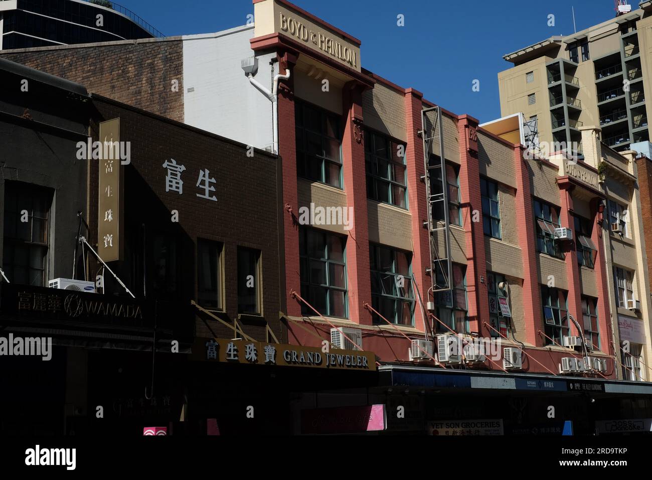 Ältere Geschäftsgebäude aus dem frühen 20. Und späten 19. Jahrhundert in der Sussex Street, China Town Sydney Stockfoto