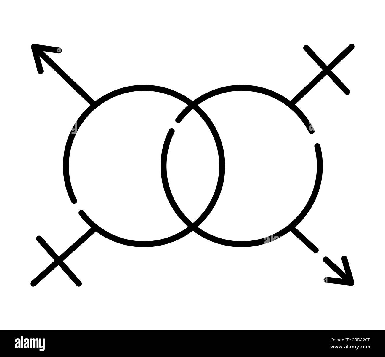 LGBT-Eheschild, weibliche venus und männliches mars-Symbol, Vektorsymbol mit schwarzer Linie Stock Vektor
