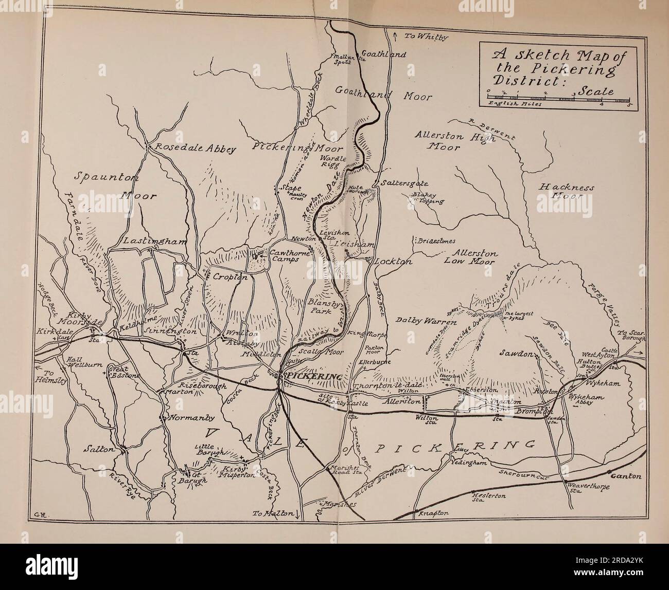 Skizzieren Sie die Karte des Pickering District aus dem Buch " die Evolution einer englischen Stadt; die Geschichte der antiken Stadt Pickering in Yorkshire, von prähistorischen Zeiten bis zum Jahr unseres Herrn neunhundert & 5 " von Gordon Home, Publisher London, J.M. Dent & co.; New York, E.P. Dutton & co. 1905 Stockfoto