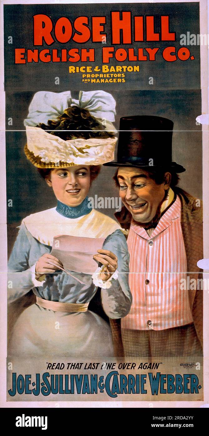 Lesen Sie die letzte Zeile noch einmal, Joe J. Sullivan und Carrie Webber Performing Arts für Poster Rose Hill English Folly Co. 1899 Stockfoto
