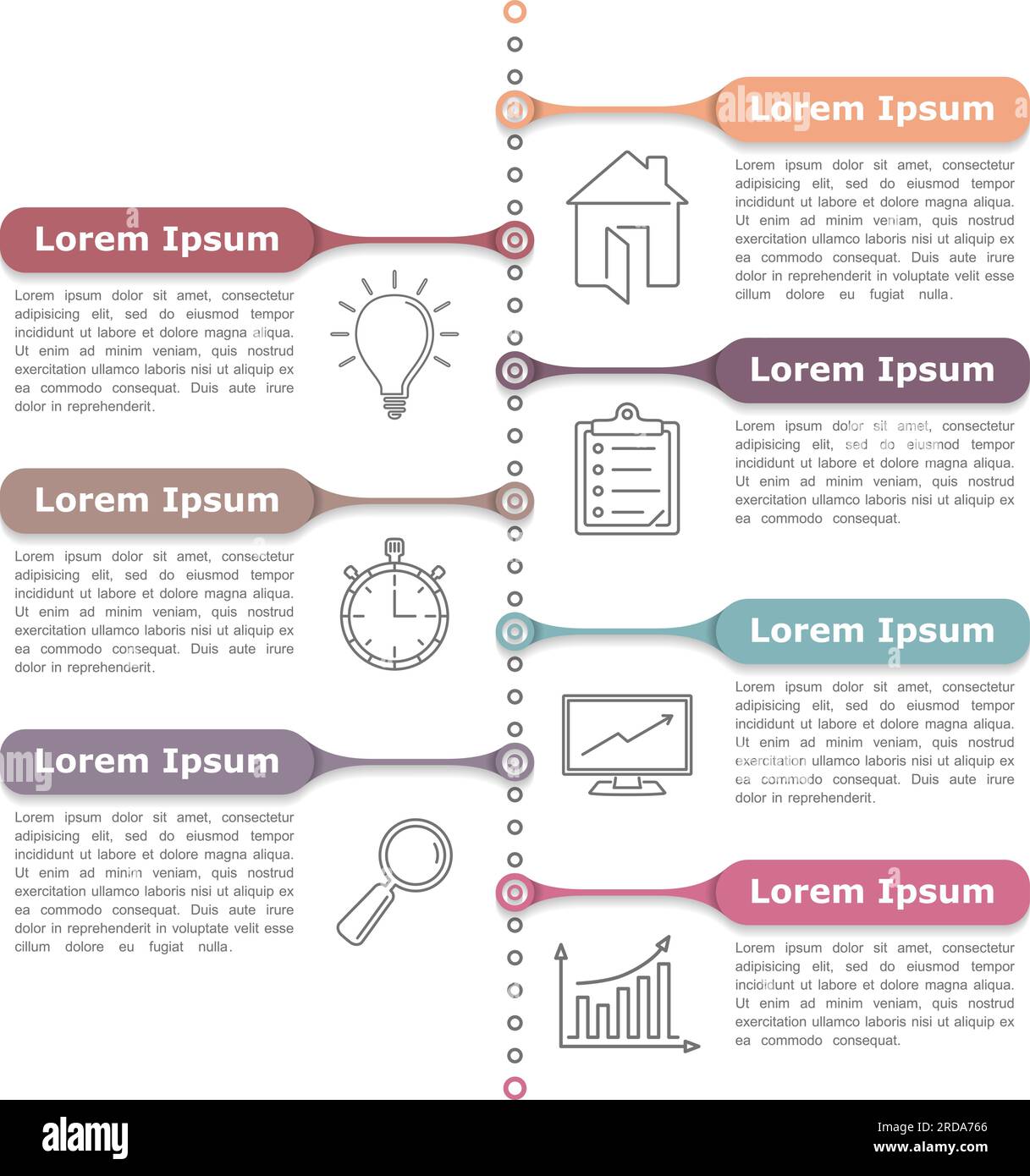 Vertikale Prozessdiagramm-Vorlage mit Liniensymbolen, Vektor EPS10-Abbildung Stock Vektor