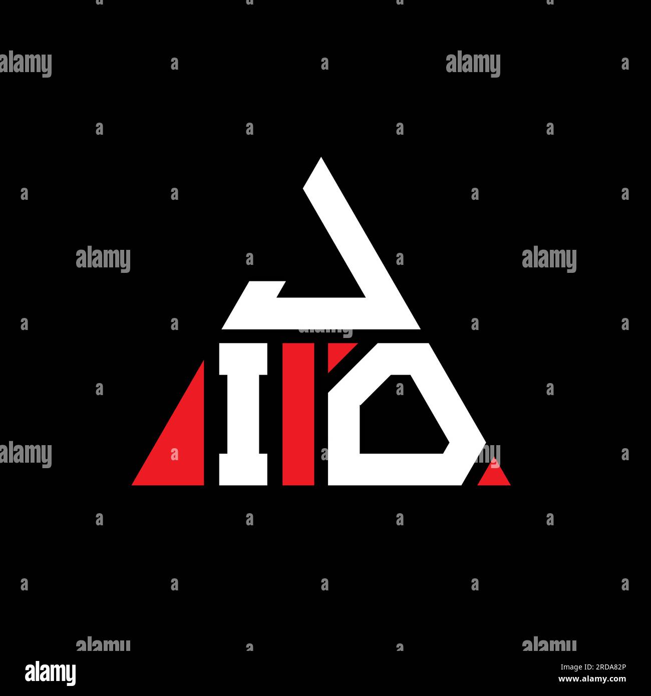 JIO-Logo mit Dreiecksbuchstaben und Dreiecksform. Monogramm mit JIO-Dreieck-Logo. JIO-Dreieck-Vektor-Logo-Vorlage mit roter Farbe. JIO triangul Stock Vektor
