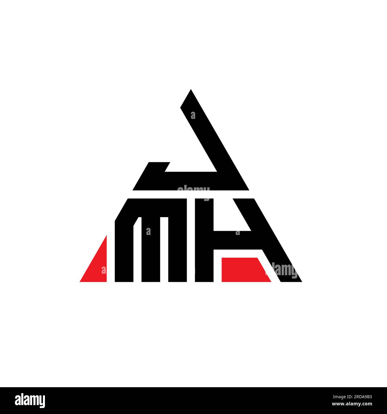 JMH-Logo mit Dreiecksbuchstaben und Dreiecksform. Monogramm mit JMH-Dreieck-Logo. JMH-dreieckige Vektorvorlage mit roter Farbe. JMH-Triangul Stock Vektor