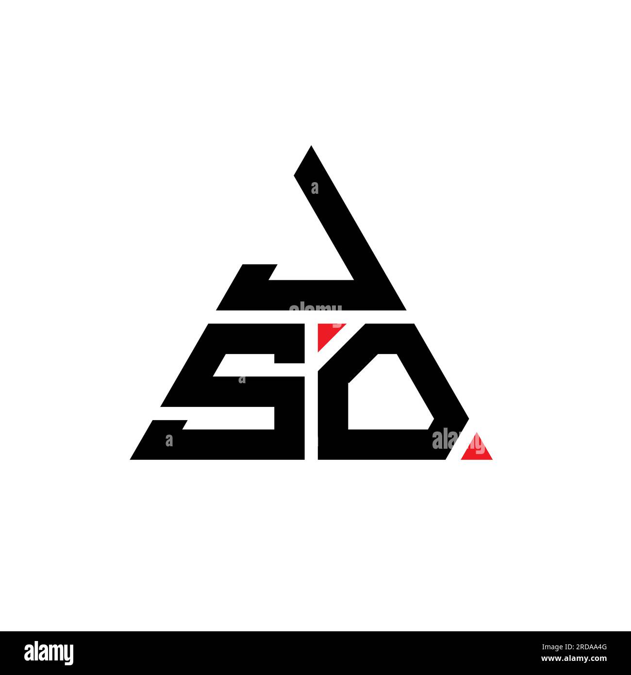 JSO-Logo mit Dreiecksbuchstaben und Dreiecksform. Monogramm mit JSO-Dreieck-Logo. JSO-dreieckige Vektorvorlage mit roter Farbe. JSO Triangul Stock Vektor
