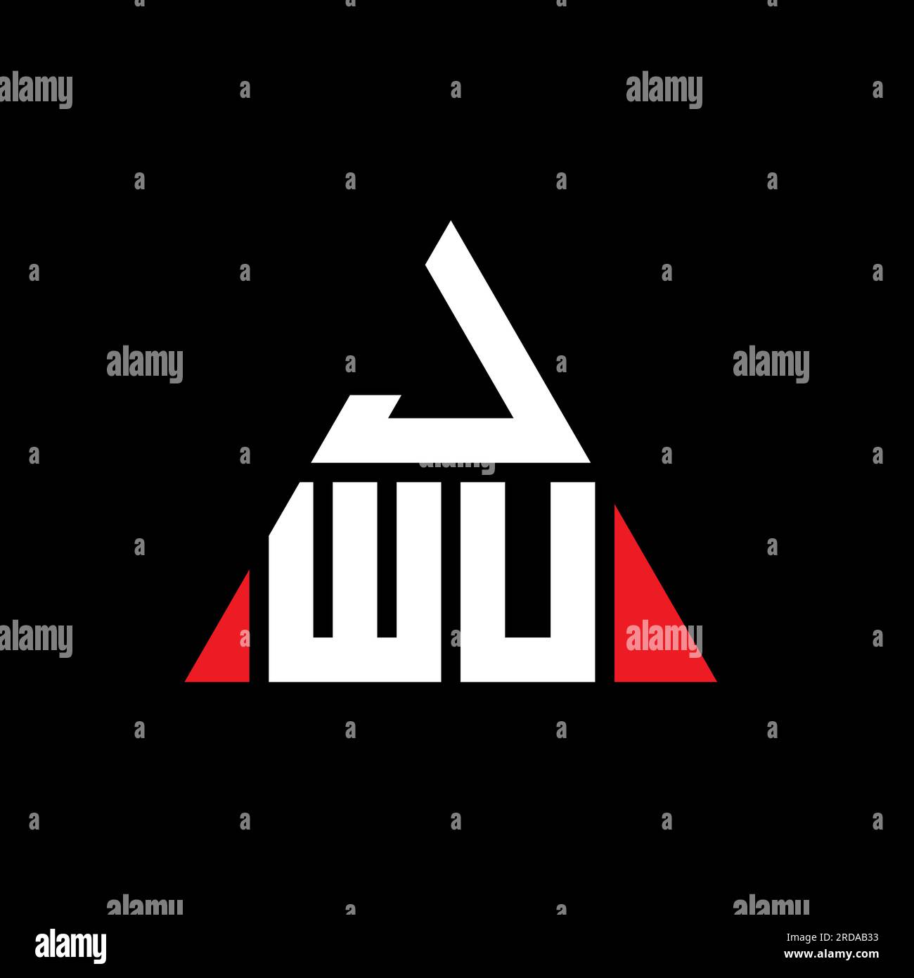 JWU-Logo mit dreieckigem Buchstaben in Dreiecksform. Monogramm mit Dreieckslogo der JWU. JWU-Logovorlage für Dreiecksvektor in roter Farbe. JWU Triangul Stock Vektor