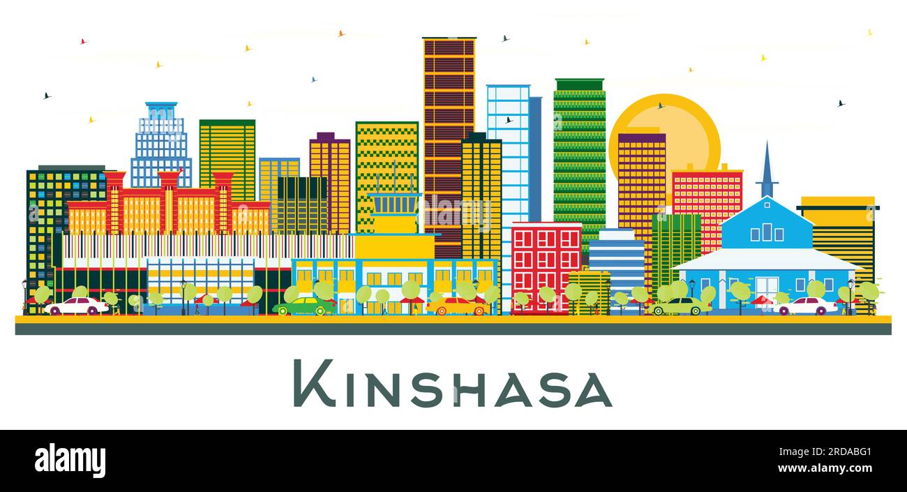 Die Skyline von Kinshasa mit farbigen Gebäuden, isoliert auf White. Vektordarstellung. Business Travel and Tourism Concept mit moderner Architektur. Stock Vektor