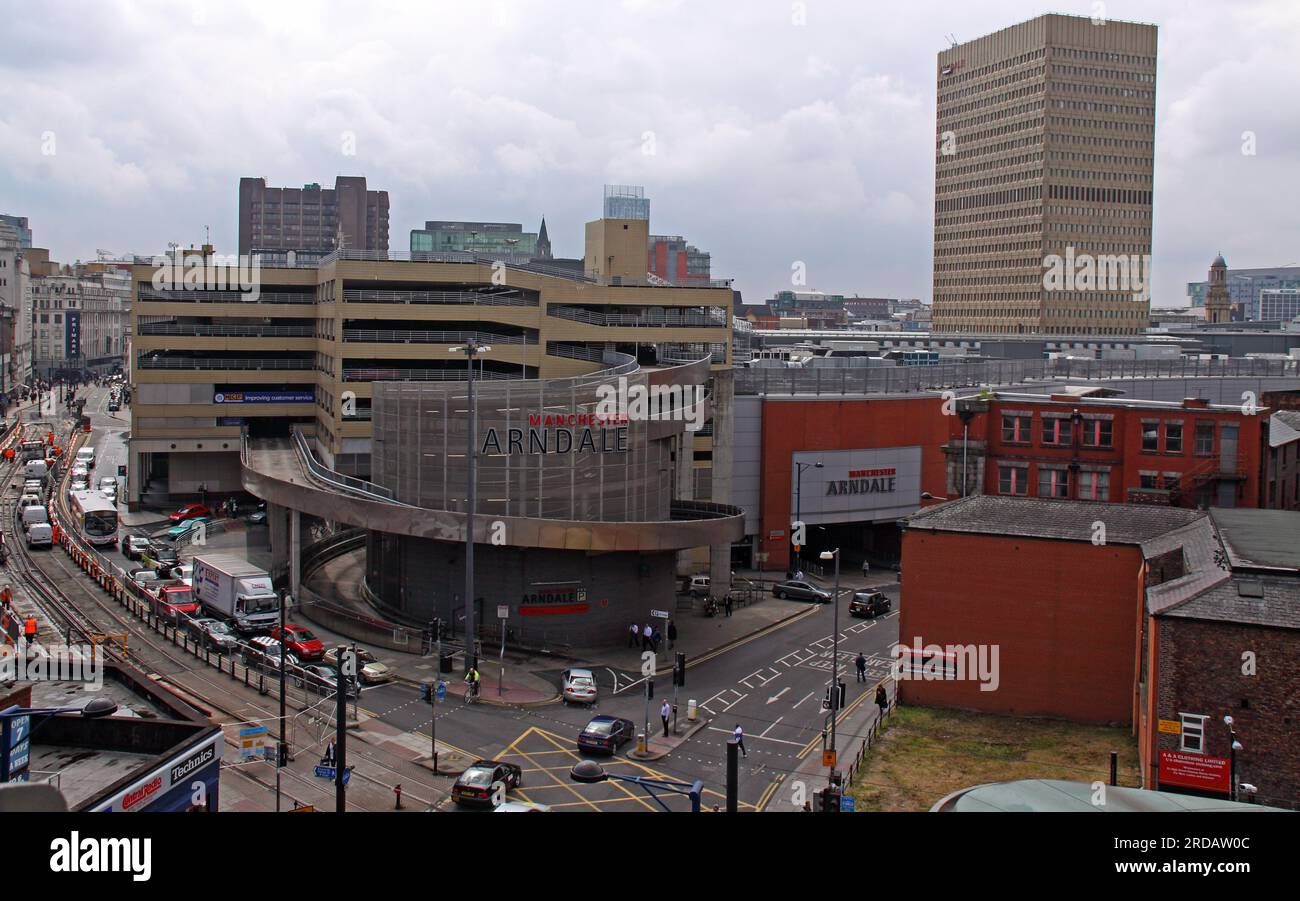 Shudehill, Manchester , City, Centre, Skyline Richtung Arndale Centre, Market Street und Piccadilly , England, UK, M4 2AF Stockfoto