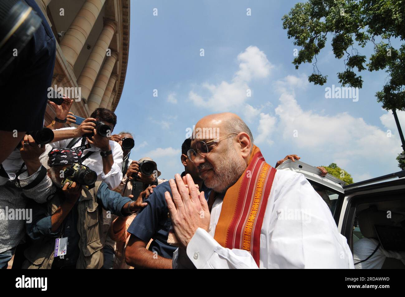 New Delhi, Delhi, Indien. 20. Juli 2023. BJP-Führer und Unionsminister am ersten Tag der Monsunsitzung. Innenminister Amit Shah über seine Ankunft am ersten Tag der Monsunsitzung des parlaments in Neu-Delhi, am Donnerstag, den 20. Juli 2023.Foto von Ravi Batra/INDIEN (Kreditbild: © Ravi Batra/ZUMA Press Wire) NUR REDAKTIONELLE VERWENDUNG! Nicht für den kommerziellen GEBRAUCH! Stockfoto