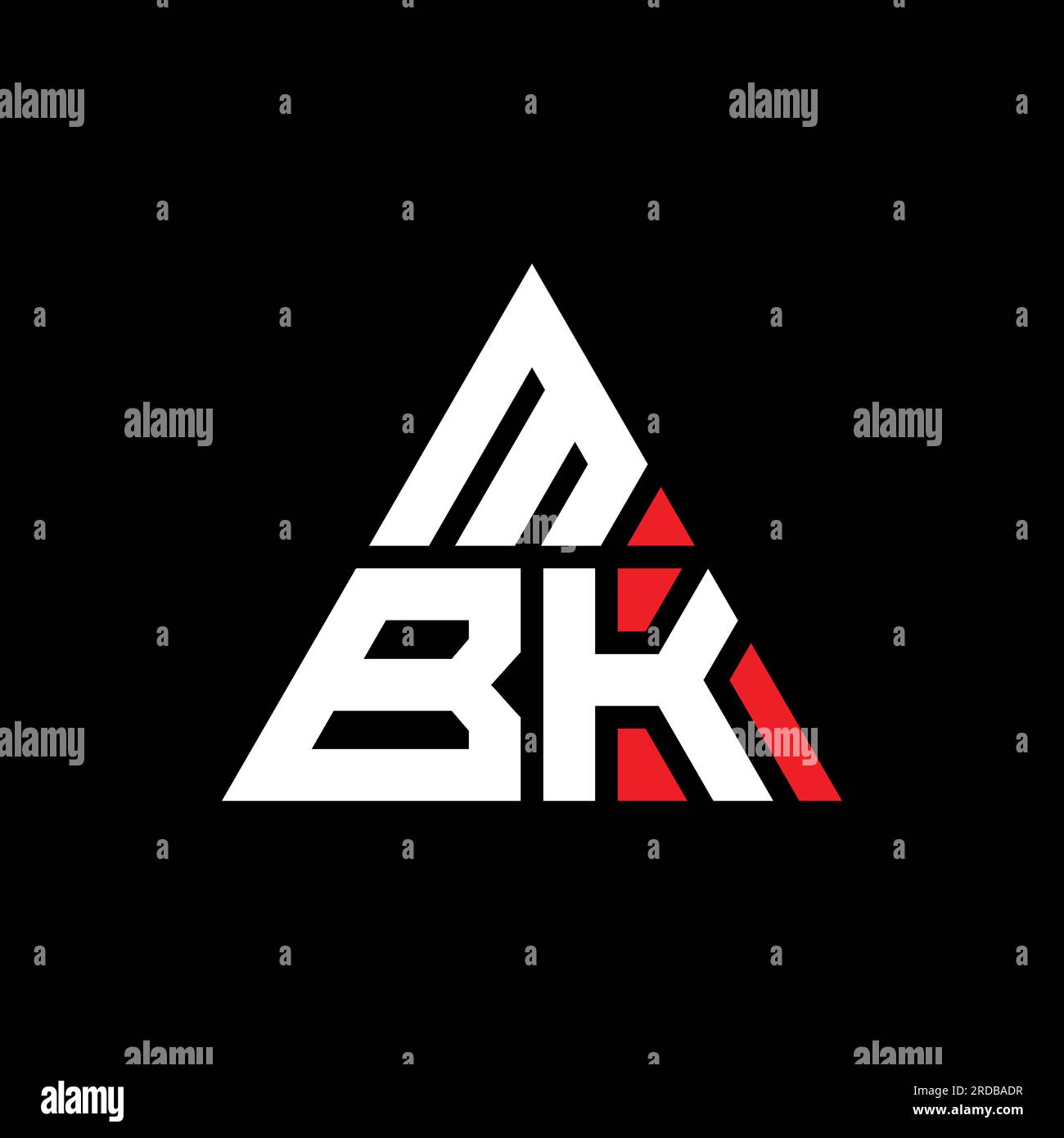 MBK-Logo mit Dreiecksbuchstaben und Dreiecksform. MBK-Dreieck-Logo-Monogramm. MBK-dreieckige Vektor-Logo-Vorlage mit roter Farbe. MBK Triangul Stock Vektor
