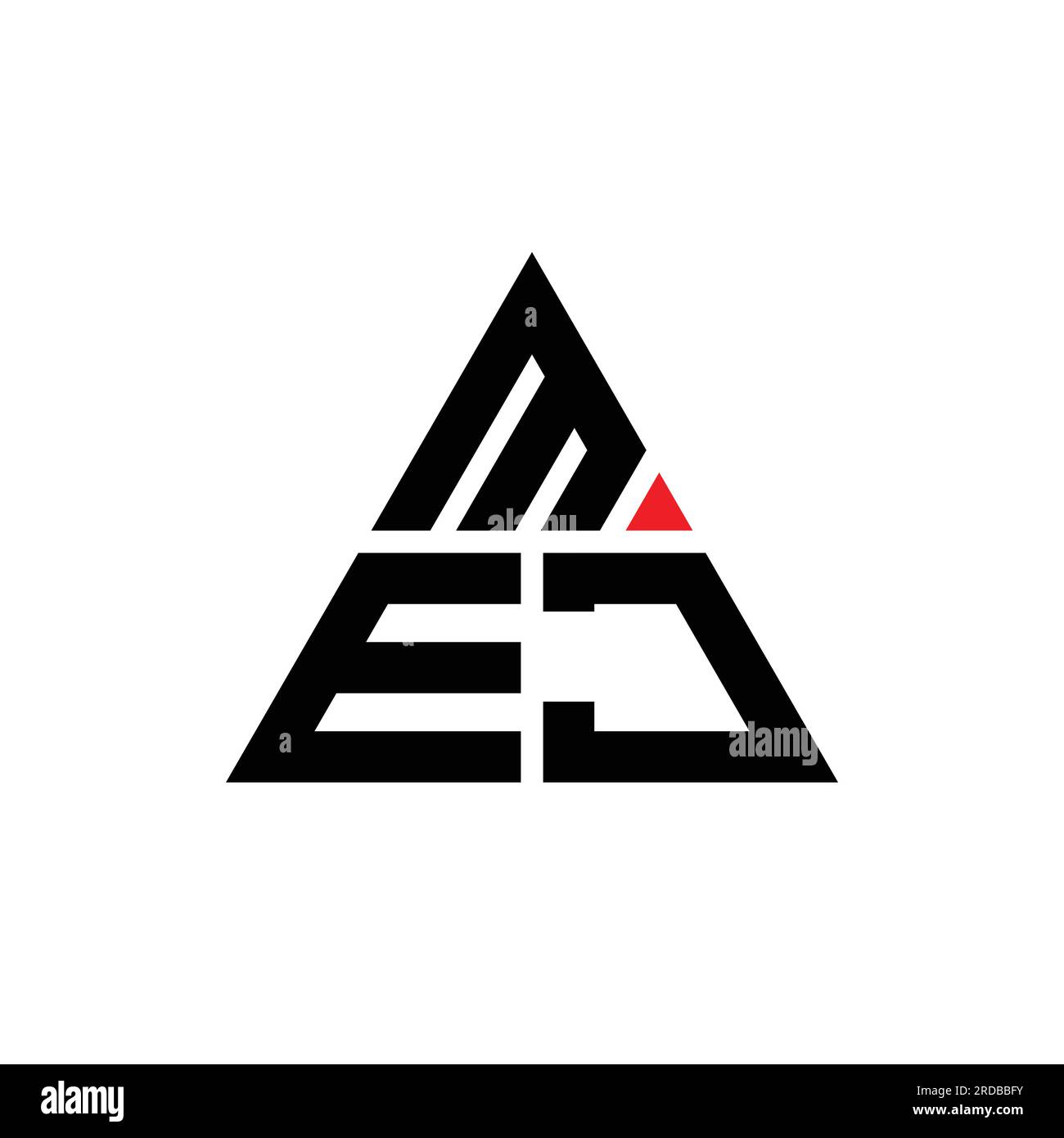 LOGO mit DREIECKSBUCHSTABEN „MEJ“ in Dreiecksform. MOTIV-Monogramm mit DEM MEJ-Dreieck-Logo. LOGOVORLAGE FÜR MEJ-Dreieck-Vektor mit roter Farbe. MEJ Triangul Stock Vektor