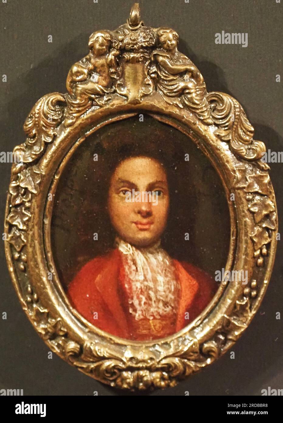 Youn man mit einem Schal, Öl auf Metall, ungefähr 1700. Unbekannte Aristokratie. Stockfoto