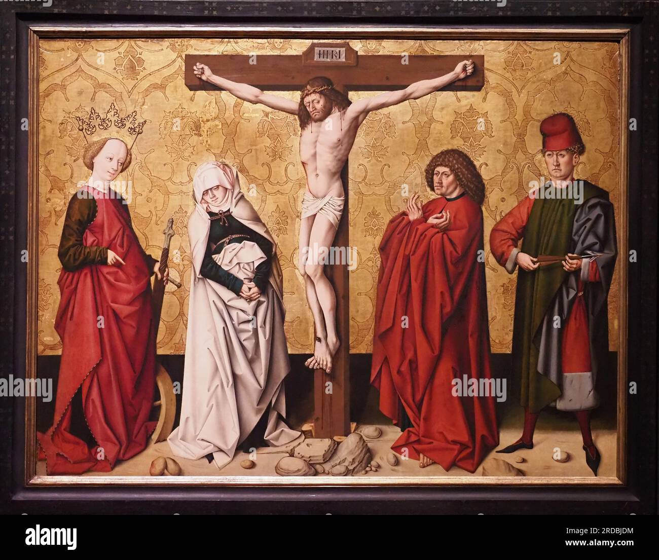 Christus am Kreuz mit den Heiligen, Gemälde auf Spruse, ca. 1475 - 1480. Schöpfer: Meister von Grossgmain. Aktive cira 1475 - 1500 in Salzburg Stockfoto