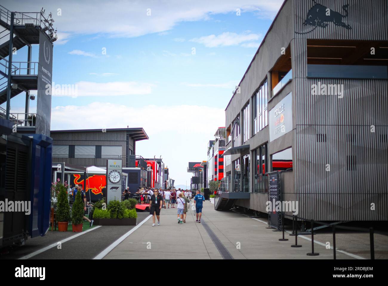 Allgemeiner Blick auf das Paddock während der ungarischen GP, Budapest, 20-23. Juli 2023, beim Hungaroring, Formel 1 Weltmeisterschaft 2023. Stockfoto