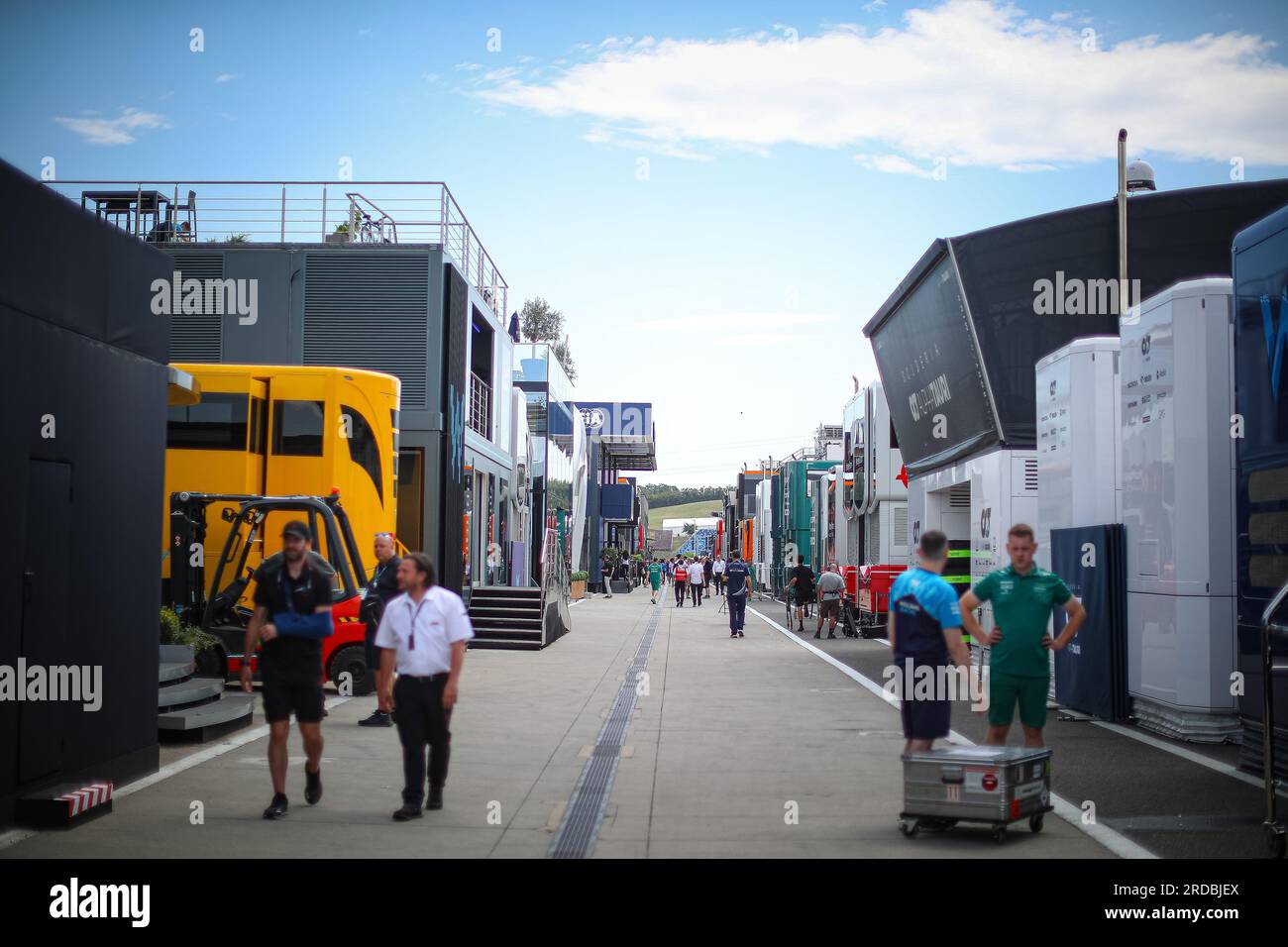 Allgemeiner Blick auf das Paddock während der ungarischen GP, Budapest, 20-23. Juli 2023, beim Hungaroring, Formel 1 Weltmeisterschaft 2023. Stockfoto
