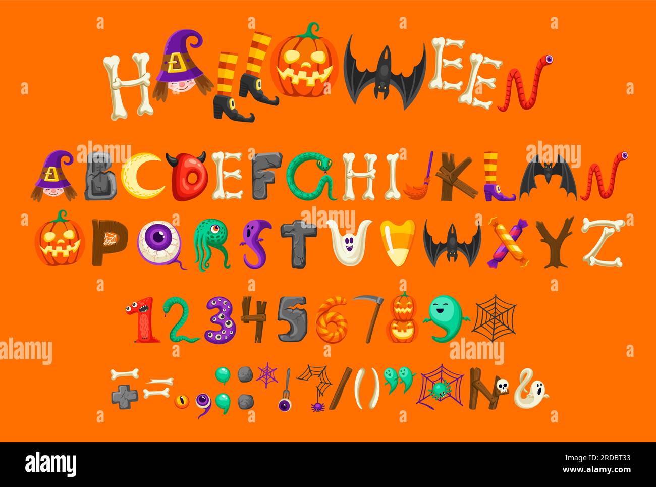 Cartoon Halloween-Schriftart oder Schriftzeichen-Alphabet, gruselige ...
