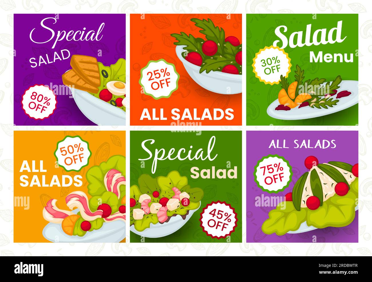 Helle Poster zur Werbung für Salatmenüs. Stock Vektor